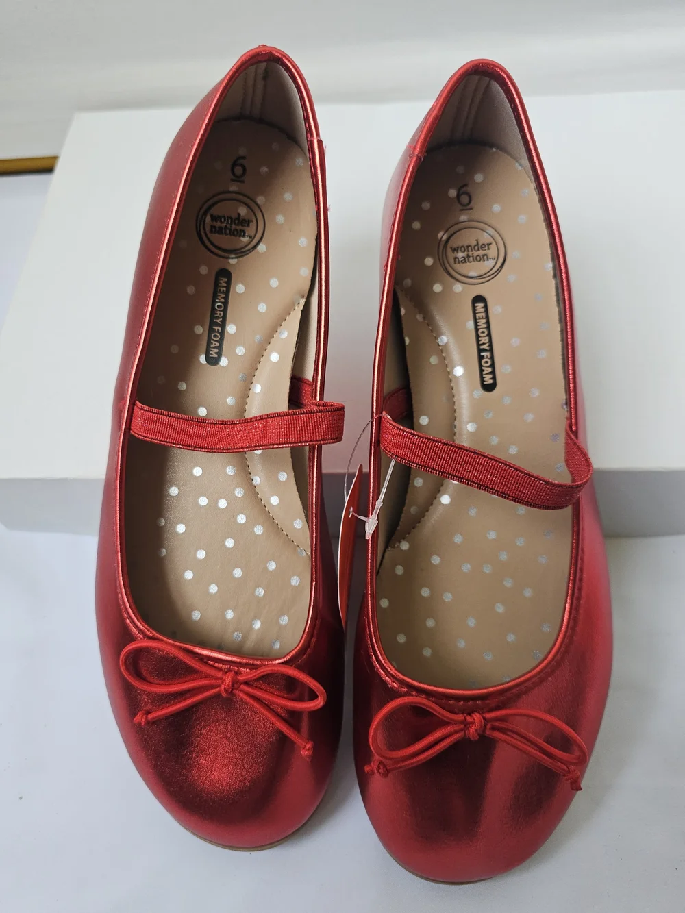 Wonder Nation Red Metallic Ballet Flats Mary Jane Strap NWT Size 6